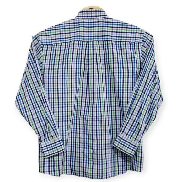Alan Flusser Mens Large 100% Cotton Blue Green Long Sleeve Button Down Shirt - Picture 3 of 4